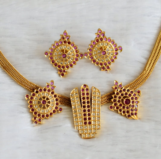 Matte finish ruby-white Nama-Shanku-Chakra necklace set dj-41477