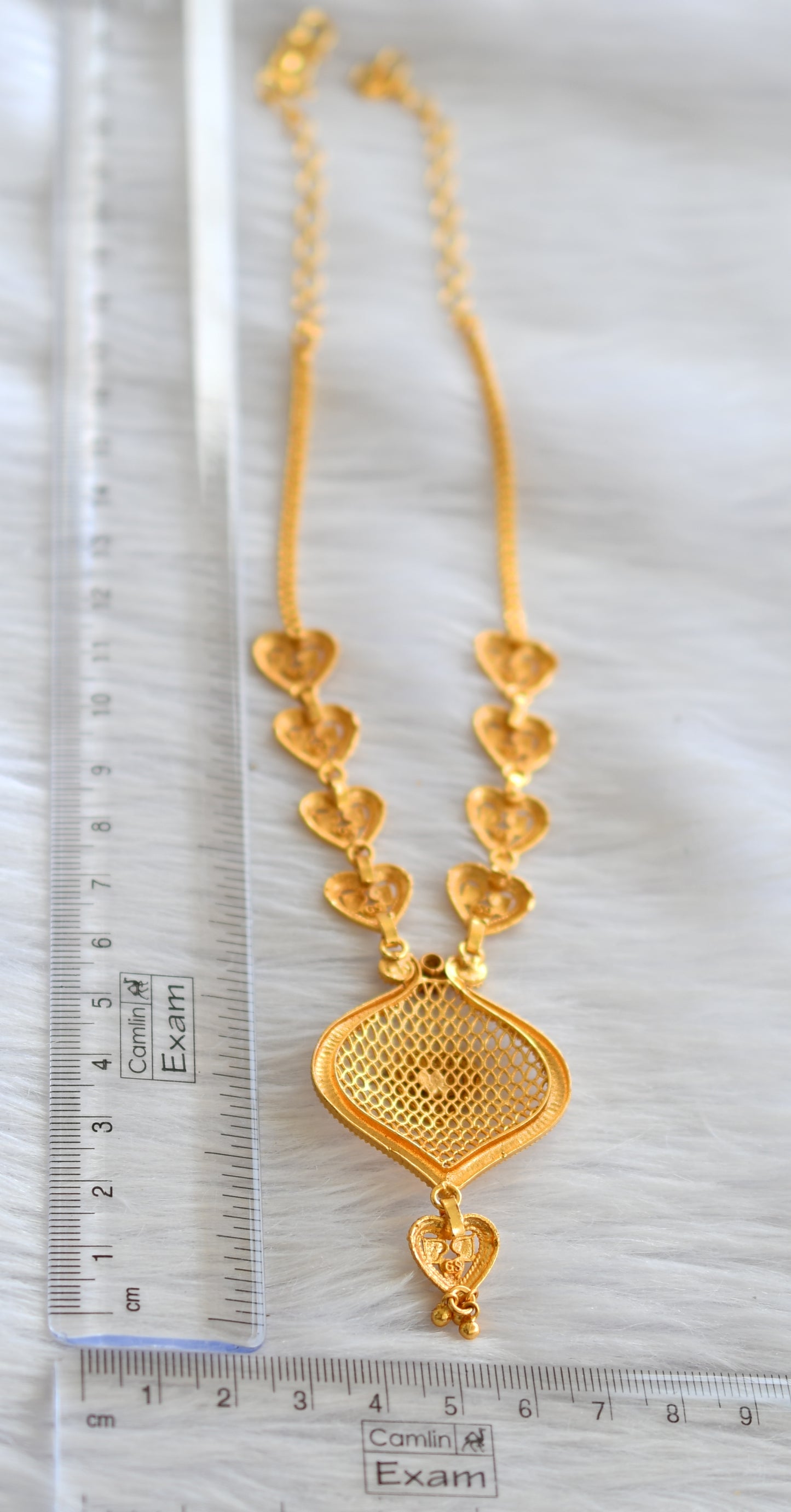 Matte gold tone kerala style ruby heart necklace dj-43337