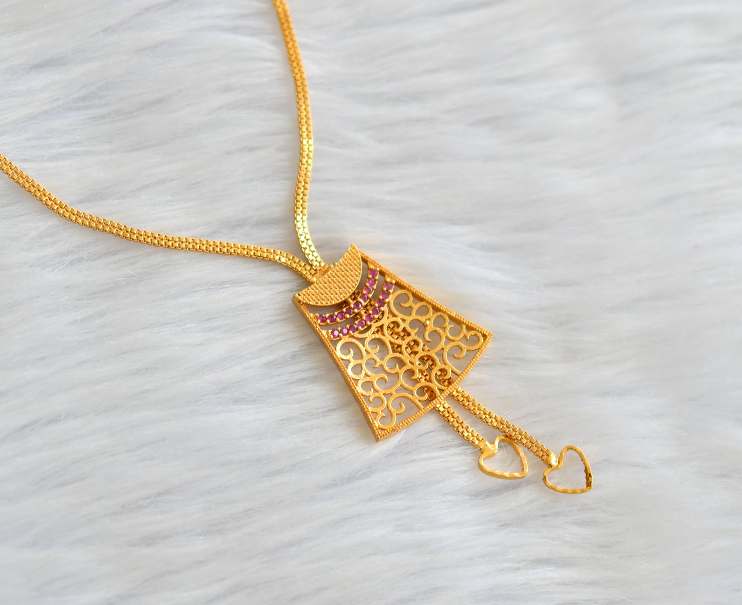 Gold tone ruby stone kerala style necklace dj-43332