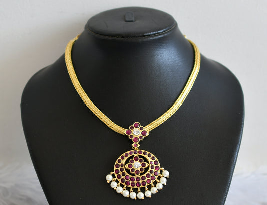 Gold tone precious kemp-white pearl bead necklace dj-50276