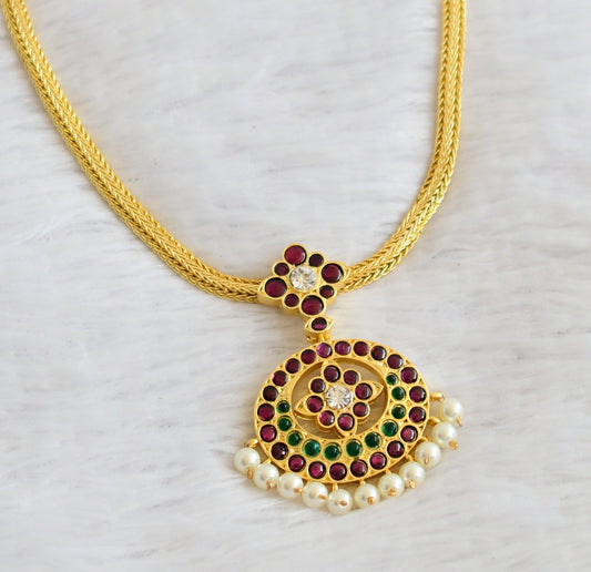 Gold tone precious kemp-green-white pearl bead necklace dj-50275