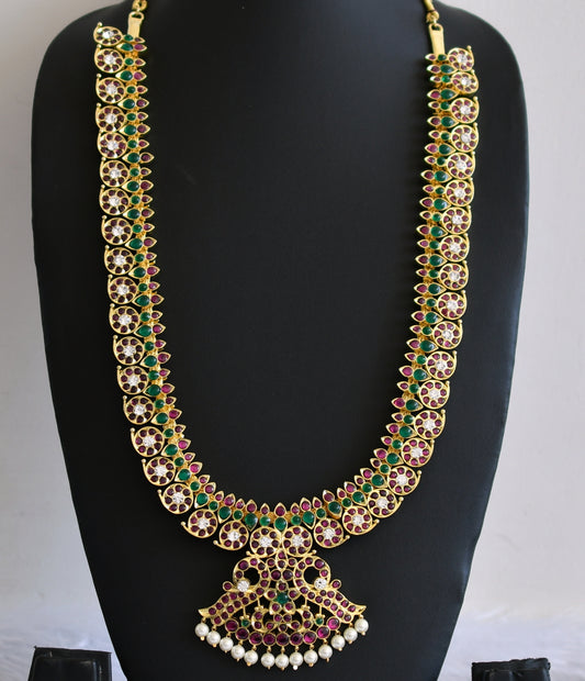 Gold tone precious kemp-green-white pearl mango peacock haar dj-50277