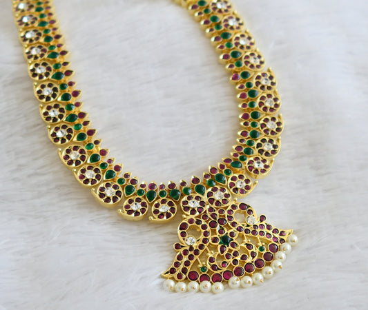 Gold tone precious kemp-green-white pearl bead mango peacock haar dj-50277