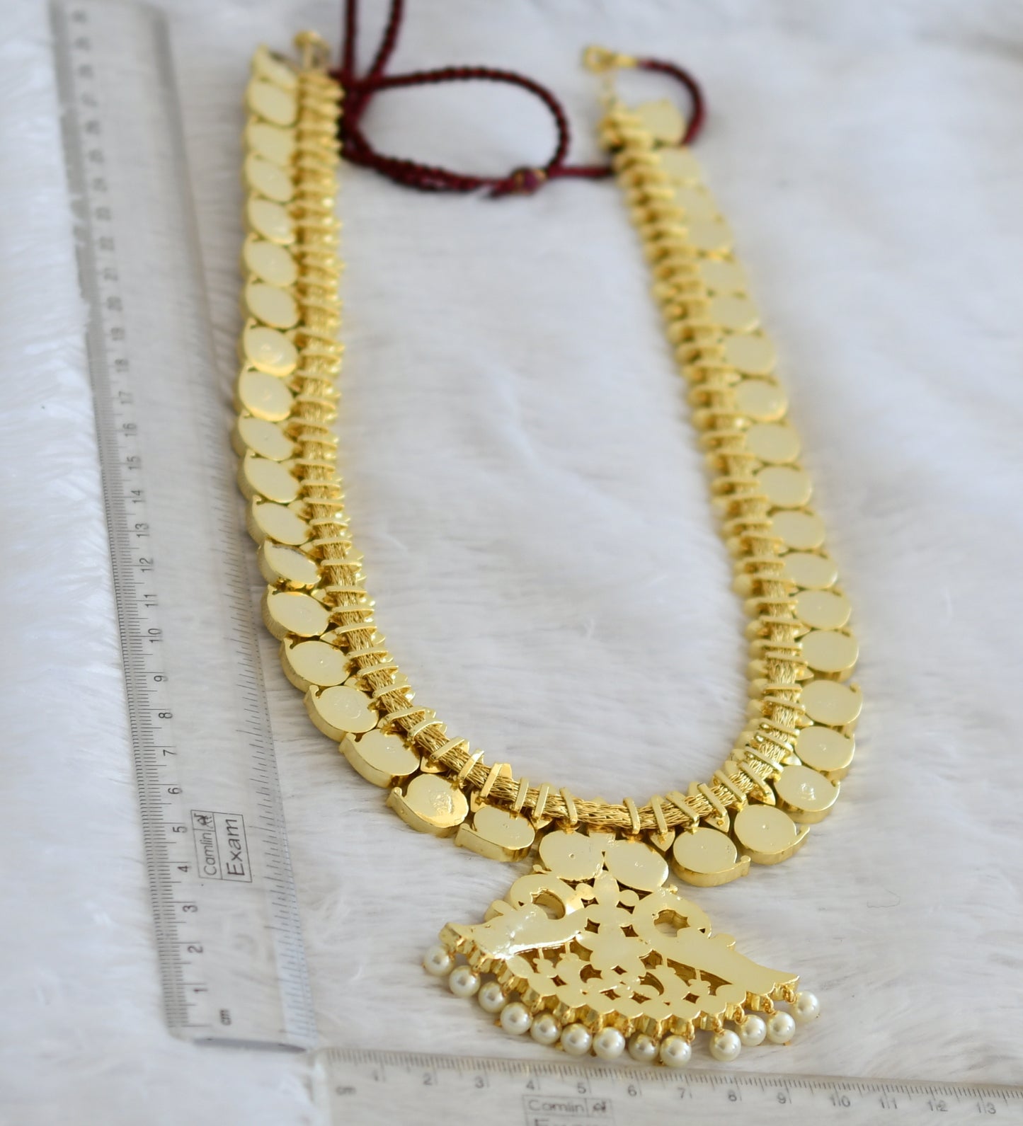 Gold tone precious kemp-green-white pearl bead mango peacock haar dj-50277