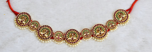 Gold tone precious kemp-green-white pearl bead peacock waist band dj-50279