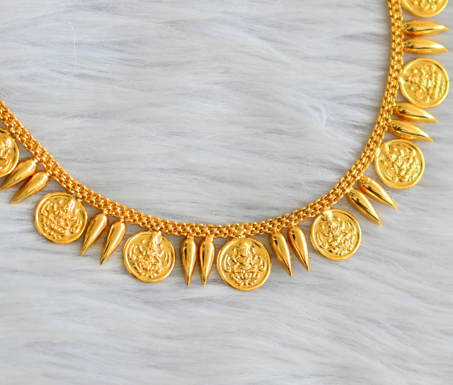 Gold tone kerala style mulla mottu lakshmi coin necklace dj-43326