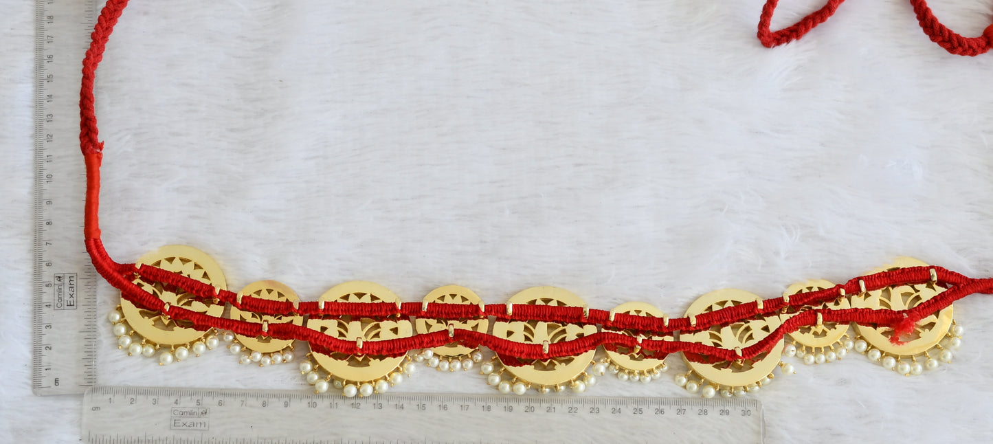 Gold tone precious kemp-green-white pearl bead peacock waist band dj-50279