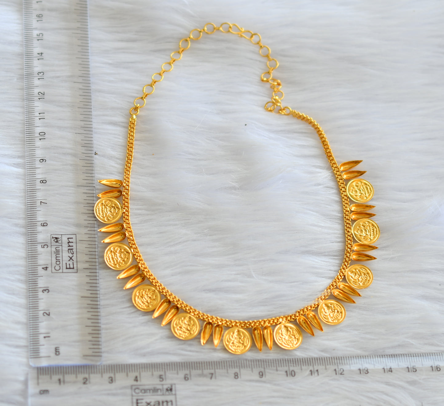Gold tone kerala style mulla mottu lakshmi coin necklace dj-43326