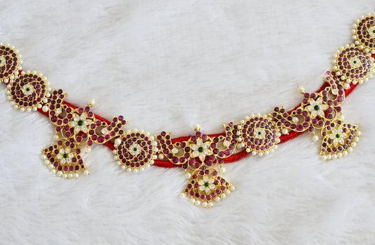 Gold tone precious kemp-green-white peacock round waist band dj-50280