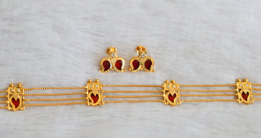 Gold tone red-white mango kerala style mango choker necklace set dj-50285