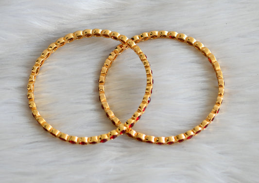 Gold tone maroon stone south Indian style bangles(2.10) dj-51099