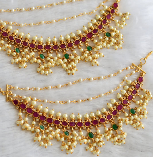 Matte finish ruby-green-white gutta pusalu ear side chain dj-46569