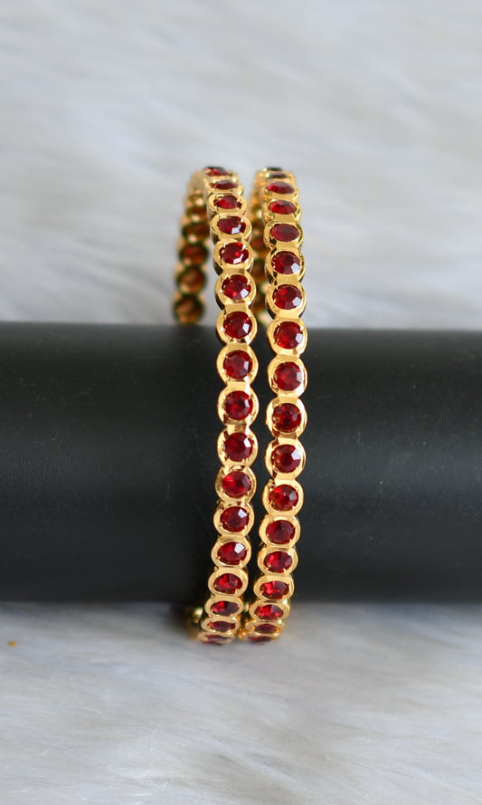 Gold tone maroon stone south Indian style bangles(2.6) dj-42111