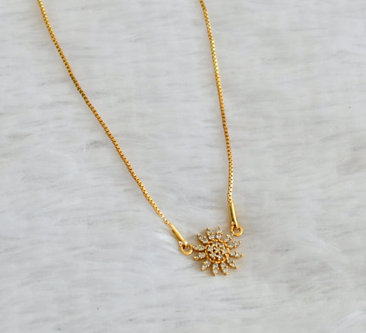 Gold tone 18 inches chain with cz white flower pendant dj-50309