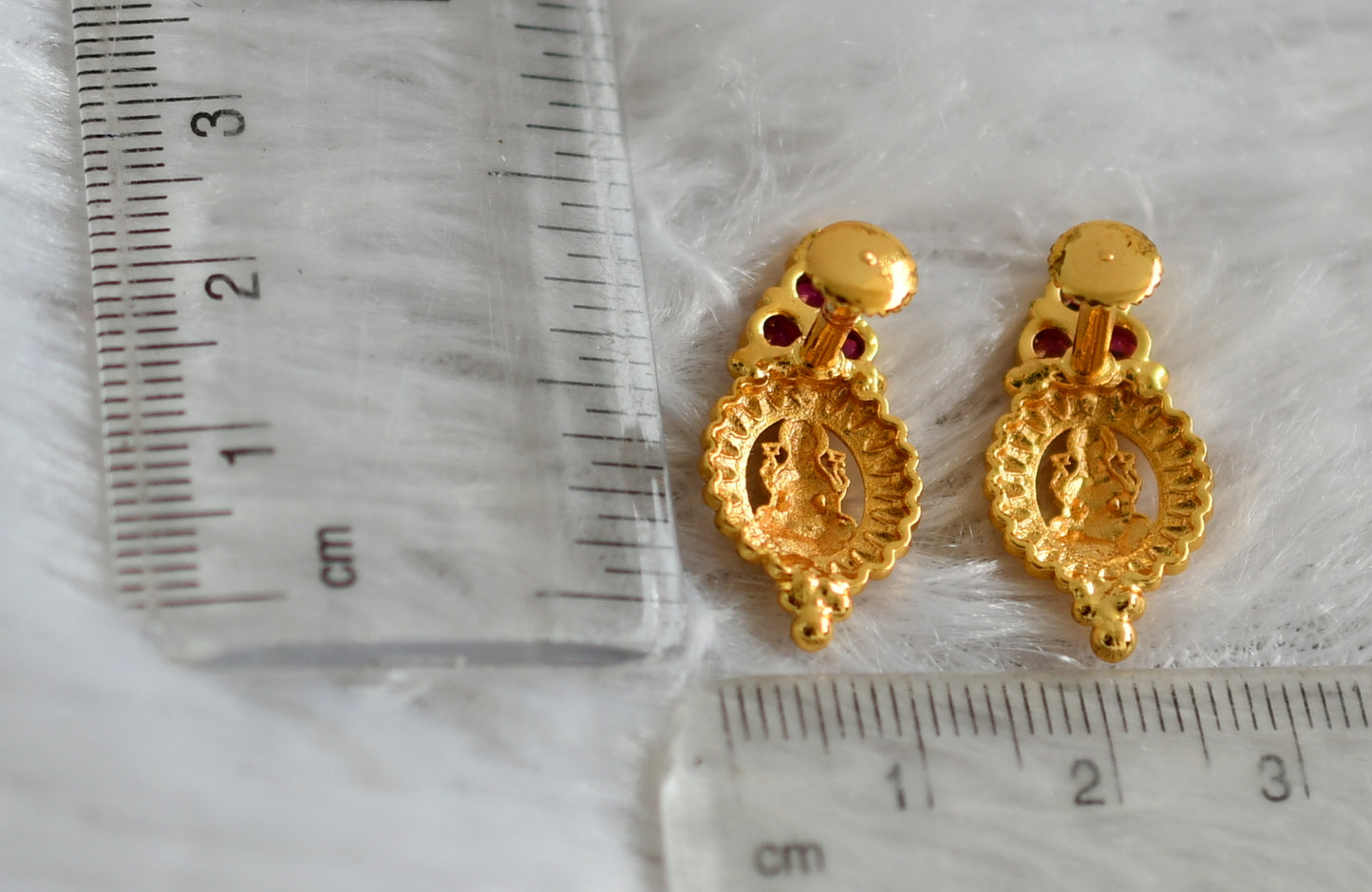 Gold tone pink stone lakshmi earrings dj-48272
