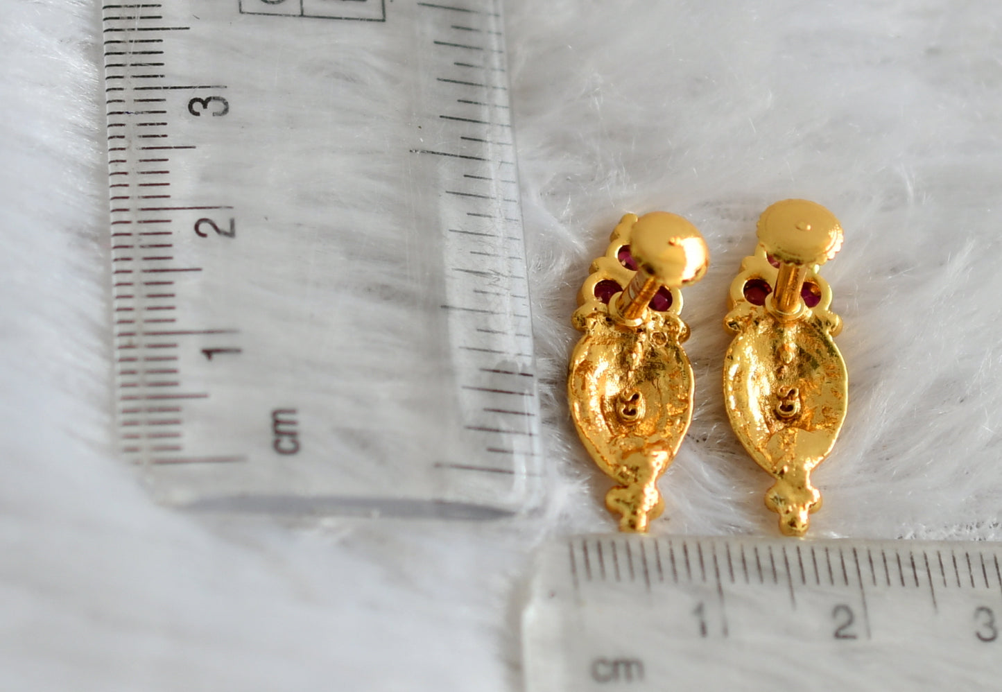 Gold tone pink stone earrings dj-48269