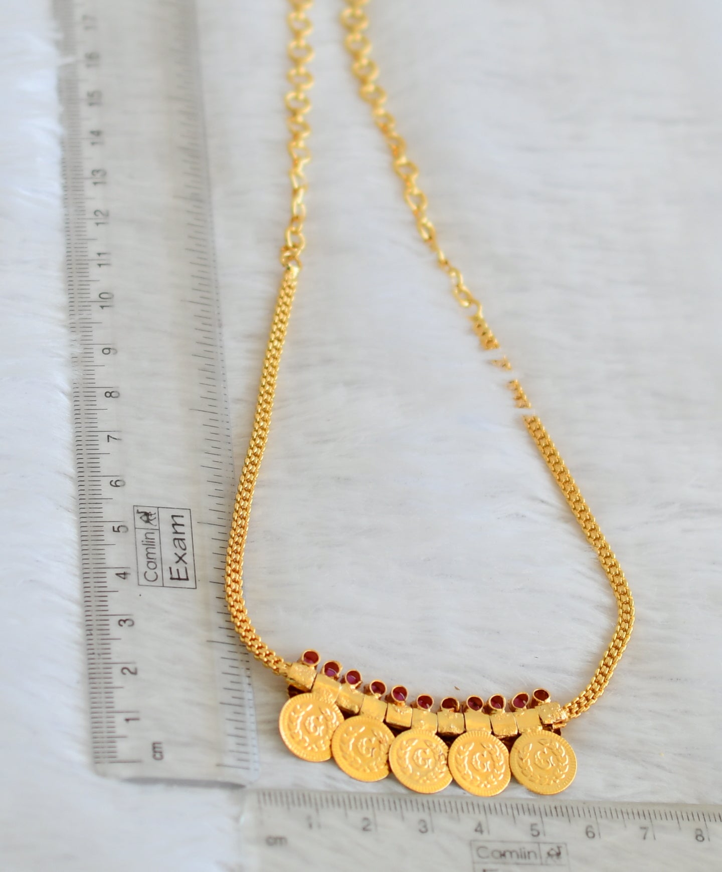 Gold tone kerala style ruby stone lakshmi coin necklace dj-50291