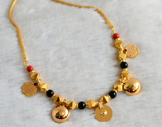 Gold tone 24 inches kodi chain with coral-black beaded lakshmi coin bottu mangalyam dj-48262