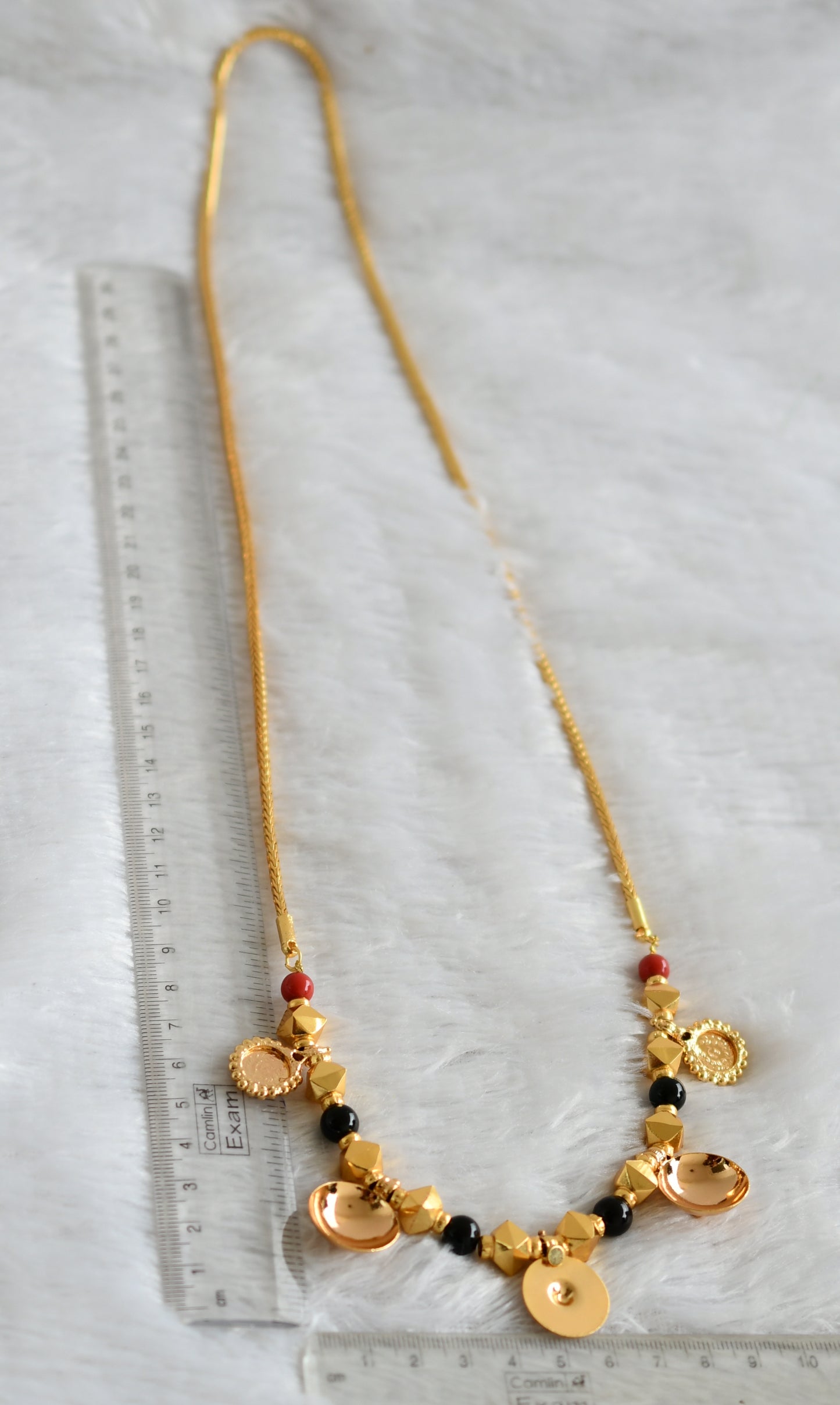 Gold tone 24 inches kodi chain with coral-black beaded lakshmi coin bottu mangalyam dj-48262