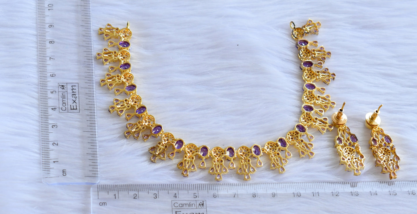 Gold tone ad purple stone necklace set dj-44884