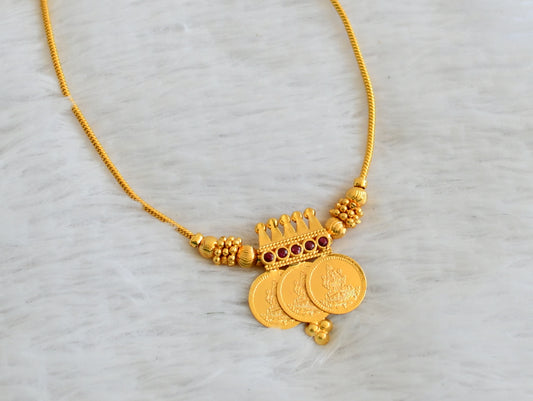 Gold tone kerala style pink stone lakshmi coin necklace dj-50292