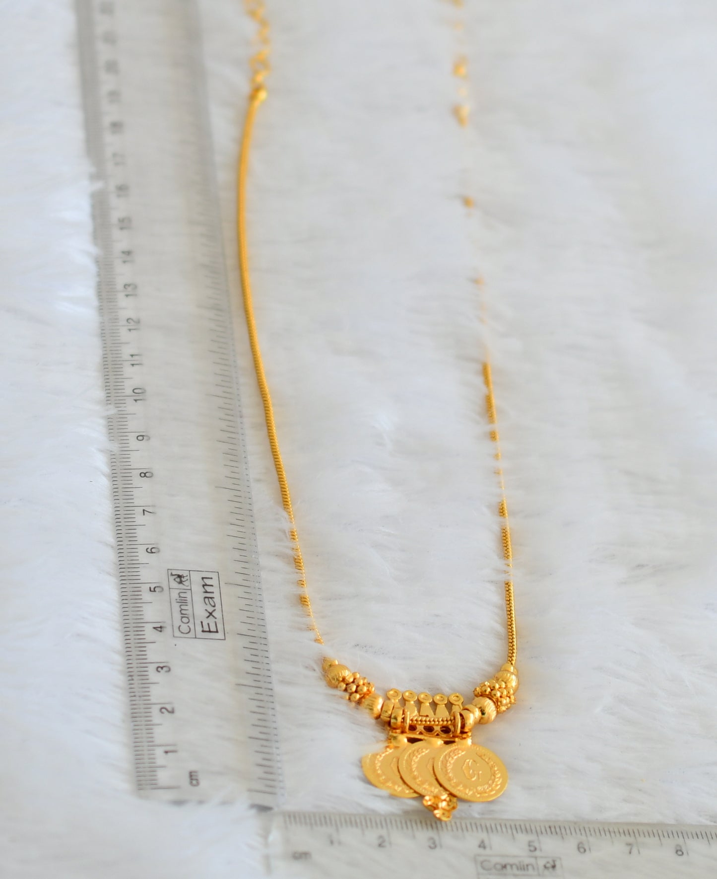 Gold tone kerala style pink stone lakshmi coin necklace dj-50292