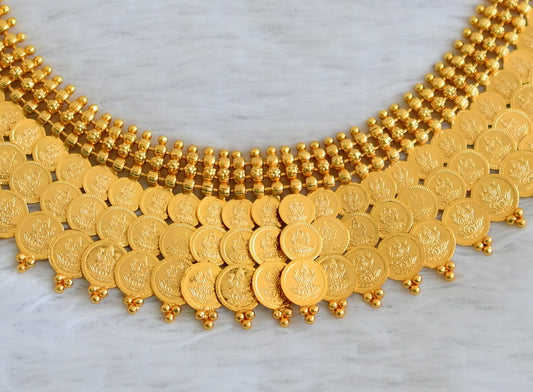 Gold tone triple row lakshmi coin necklace dj-50289