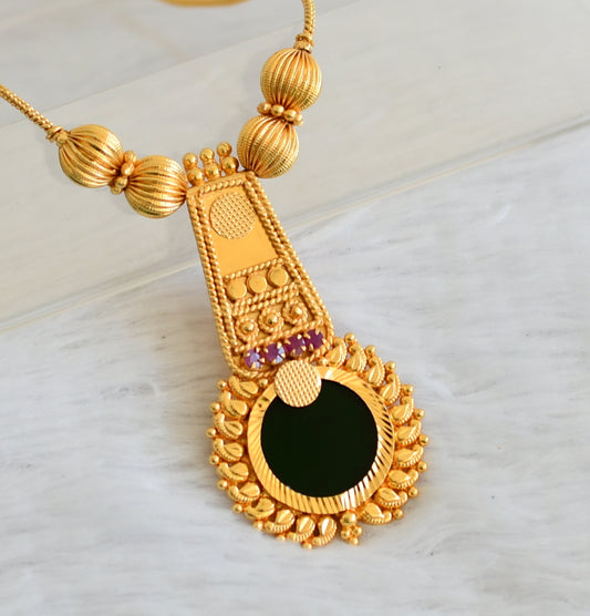 Gold tone kerala style pink-green round necklace dj-50301