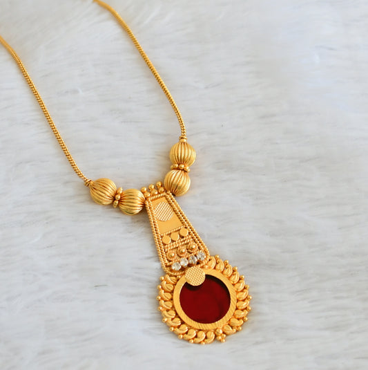 Gold tone kerala style red-white round necklace dj-50299