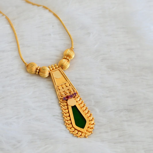 Gold tone kerala style pink-green nagapadam necklace dj-50307