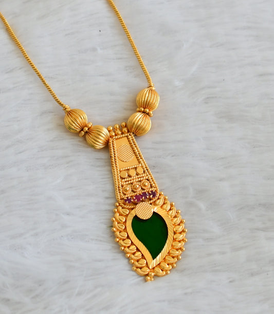 Gold tone kerala style pink-green mango necklace dj-50297