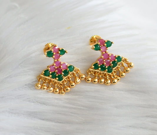 Gold tone ruby-green stone pathakkam earrings dj-44901