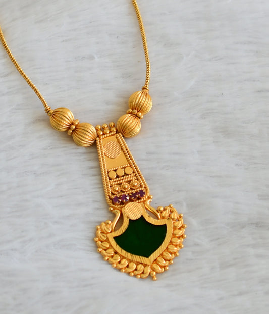 Gold tone kerala style green palakka necklace dj-50304
