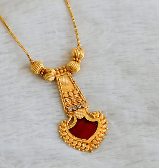 Gold tone kerala style red palakka necklace dj-50302