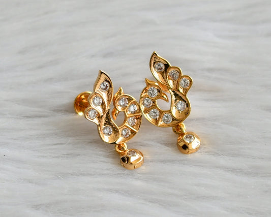 Gold tone ad white stone peacock earrings dj-44907