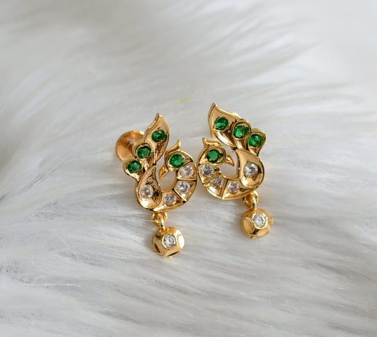 Gold tone ad green-white peacock earrings dj-44911