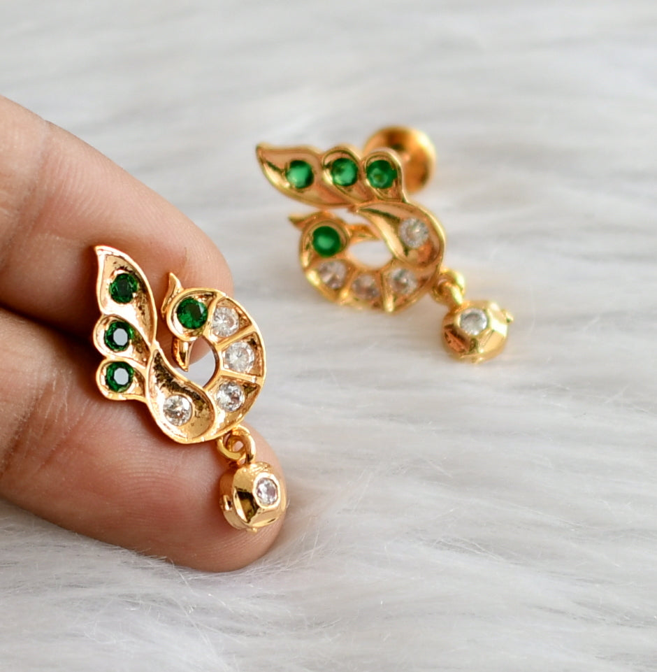 Gold tone ad green-white peacock earrings dj-44911