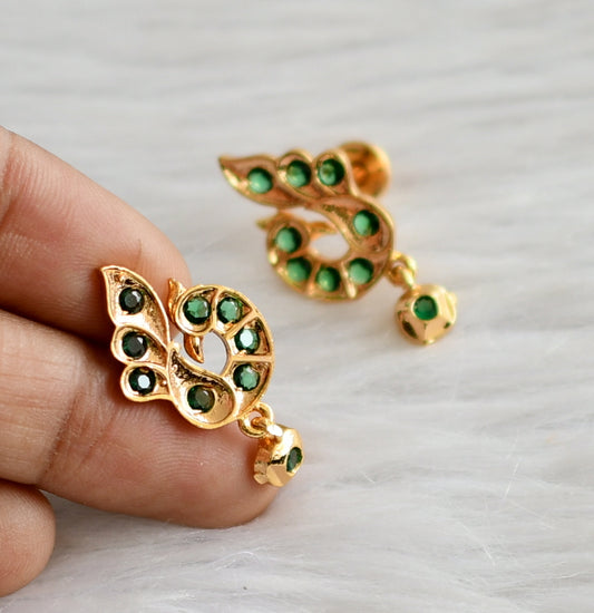 Gold tone ad green stone peacock earrings dj-44904