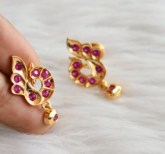 Gold tone ad pink stone peacock earrings dj-44902