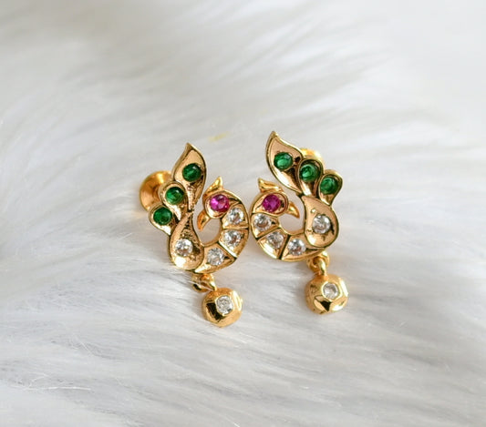 Gold tone ad pink-green-white peacock earrings dj-44913