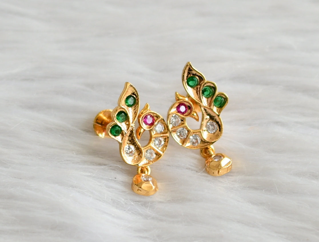 Gold tone ad pink-green-white peacock earrings dj-44913