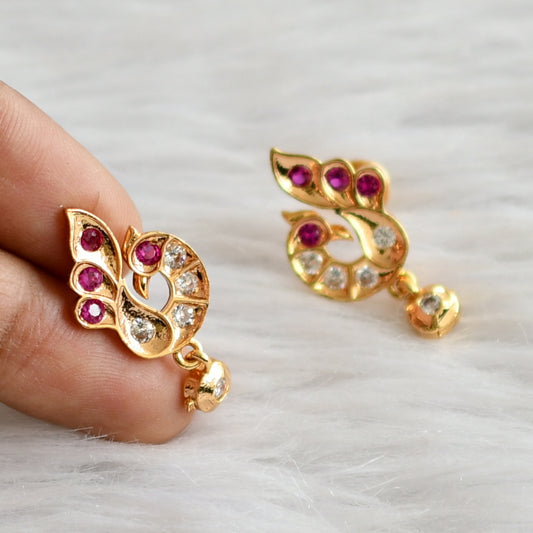 Gold tone ad pink-white peacock earrings dj-44908