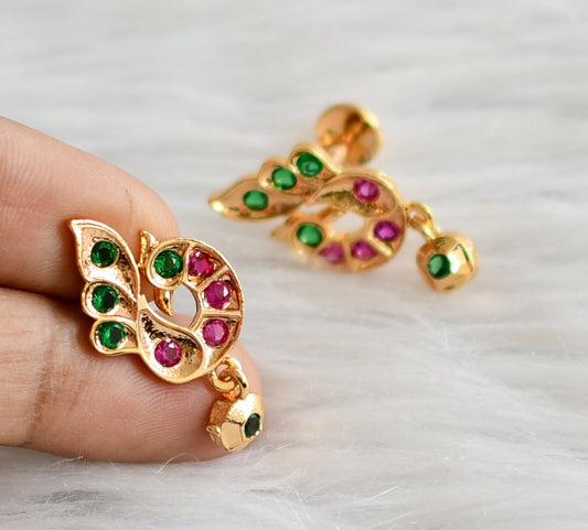 Gold tone ad pink-green peacock earrings dj-44912