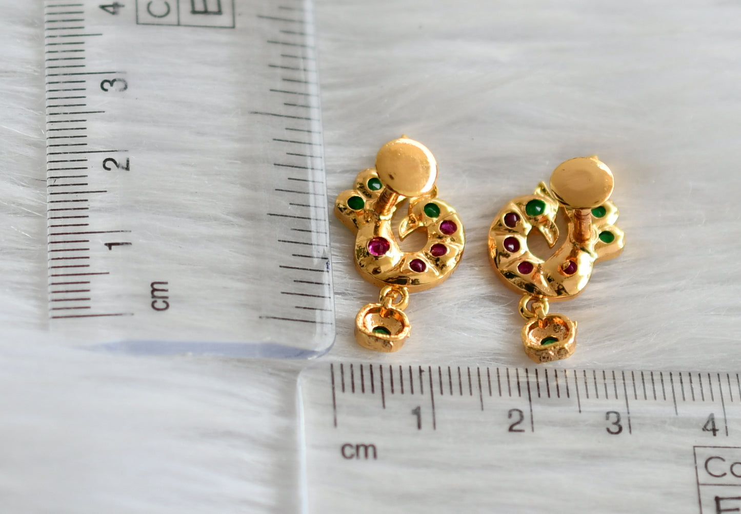Gold tone ad pink-green peacock earrings dj-44912
