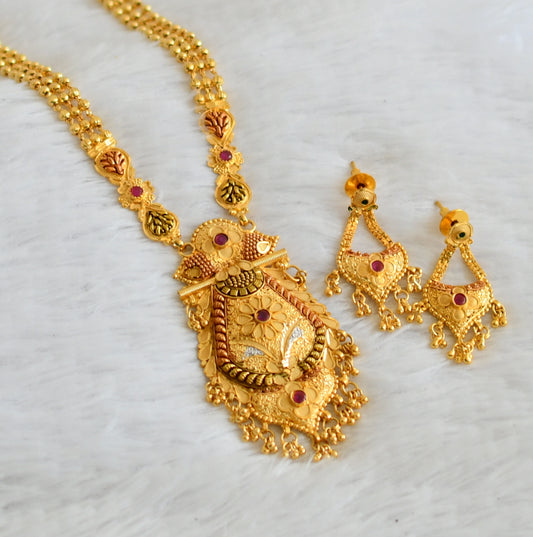 Gold forming ruby stone meenakari work haar set dj-50321