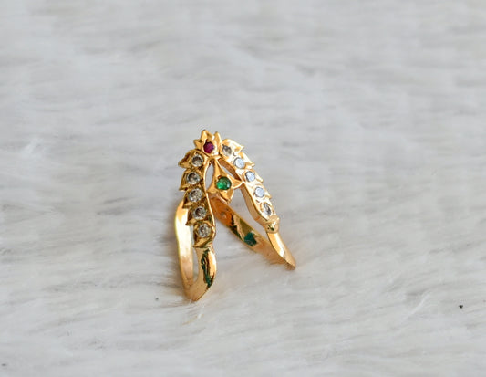 Gold tone ruby-green-white stone vanki finger rings dj-50315