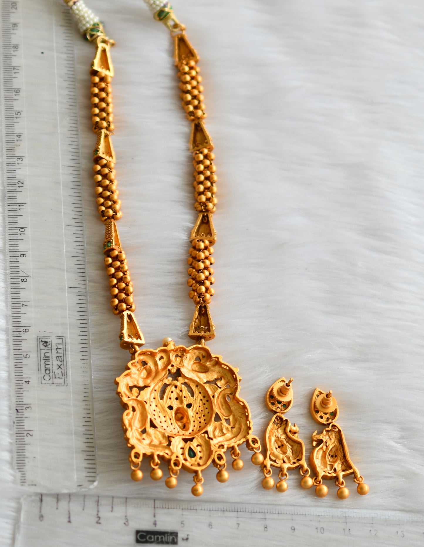 Matte finish emerald peacock beaded necklace set dj-15979