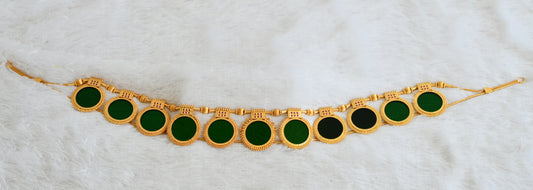 Gold tone ad pink stone green round kerala style waist band dj-50326