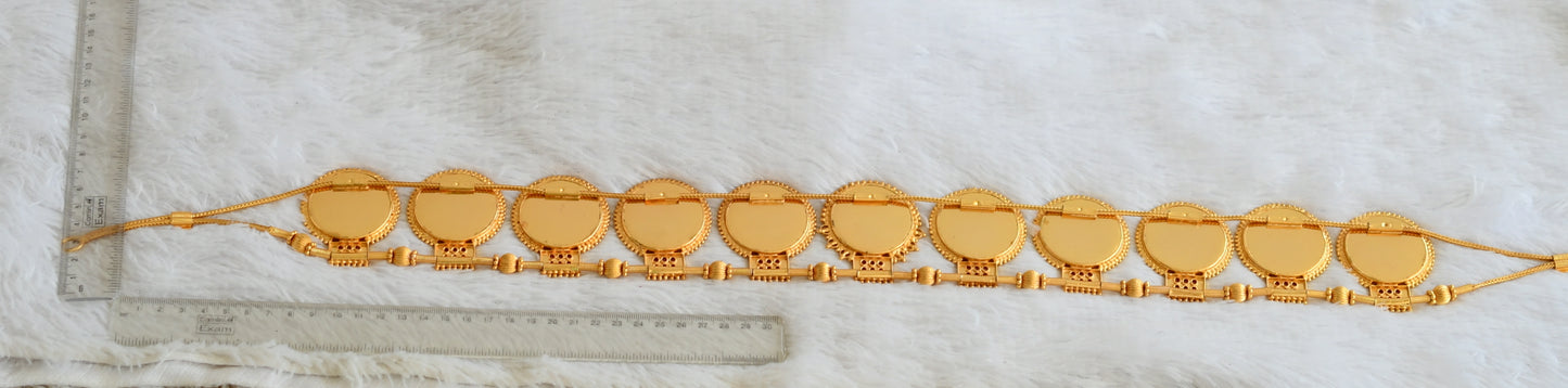 Gold tone ad pink stone green round kerala style waist band dj-50326