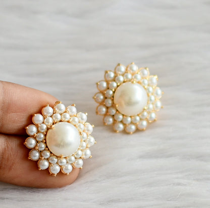 Gold tone pearl flower big earrings/stud dj-44923